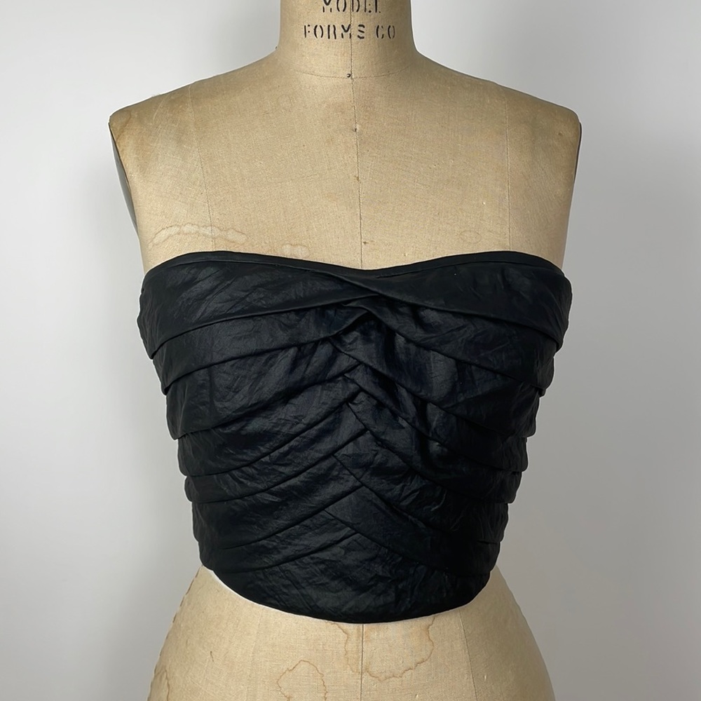 Yigal Azrouel Black Pleated Bustier With Zip Back. Size 6.